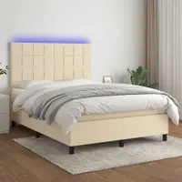Gossi pat cu arcuri, saltea si led, crem, 140x200 cm, textil