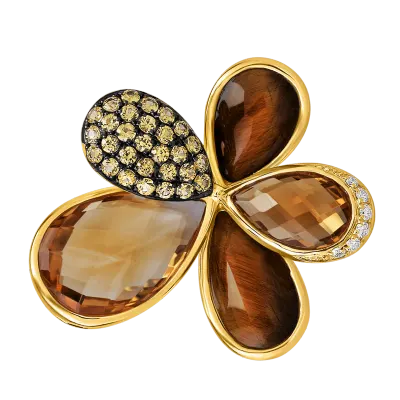 Pandantiv floare din aur galben cu pietre pretioase si semipretioase de 21.1ct