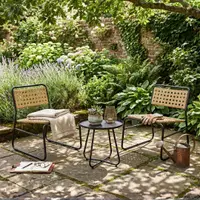 Set mobilier grădină 2 scaune și masă rotundă, structură metalică, împletitură ratan sintetic, culoare natur-negru