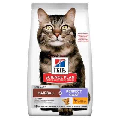 HILL'S Science Plan Hairball & Perfect Coat, Pui, hrană uscată pisici, limitarea ghemurilor de blană, 7kg