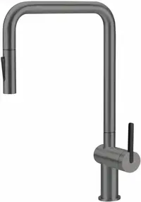 Baterie pentru chiuveta bucatarie, titan, cap mixer, 2 tipuri de jet, dus extractabil, Deante Momi