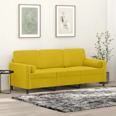 vidaXL Canapea cu 3 locuri cu pernuțe, galben, 180 cm, catifea