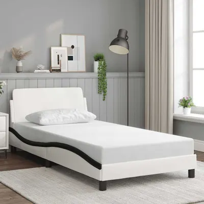 vidaXL Cadru de pat Dover alb și negru 100x200cm piele artificială