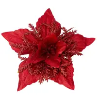 Floare decorativă Crăciun pentru brad - Roșu