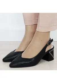 Pantofi negri perforati din piele naturala BY6885-1 02 19754 - Negru