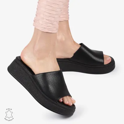Papuci Dama din Piele Naturala Crl1425 Negru