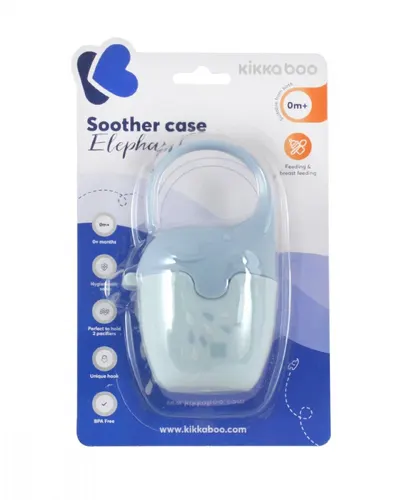 Cutie pentru suzete KikkaBoo Elephant Blue cu sistem de agatare caruciorscaun autopatut,fara bpa,capacitate 2 suzete