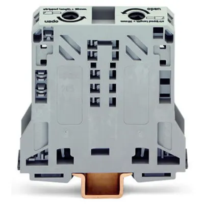 2-conductor through terminal block; 50 mm²; lateral marker slots; only for DIN 35 x 15 rail; POWER CAGE CLAMP; 50,00 mm²; gray
