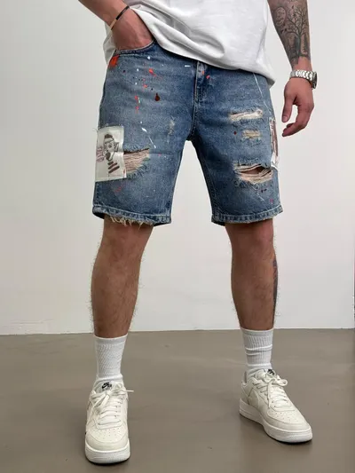 Pantaloni Scurti Destroyed Splash Blue Psas187(2005) (mărime: 30)