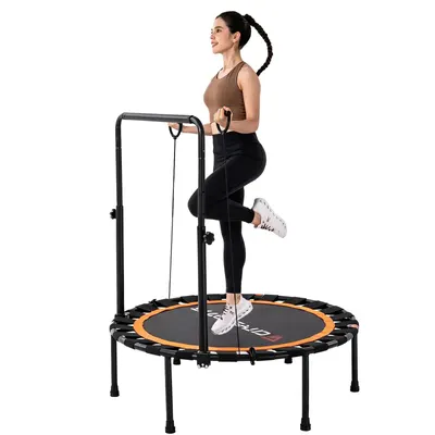 Trambulină de fitness pliabilă cu bară de susținere, design silențios și robust