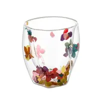 Pahar cu inserție de flori uscate multicolor, hortensie, pereți dubli, sticlă borosilicată, 250 ml, Aurora Bloom