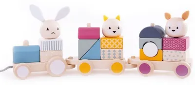 Tren din lemn, de tras Bigjigs - Animale din padure