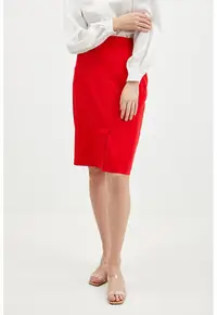 Fusta creion cu slit frontal - Rosu