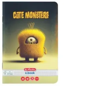Caiet A5, 48 file, hartie70g/mp FSC mix, patratele, colturi rotunjite, motiv Cute Monsters