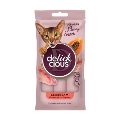 DELICKCIOUS Creamy Snack, Doradă și Papaya, plic recompense pisici, 60g