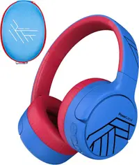 Căști pentru copii PowerLocus - Tiger, wireless, ANC, albastru/roșu