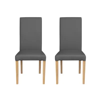 Set 2 scaune living TEO, picioare lemn natur, piele ecologica gri, 46x60x98 cm