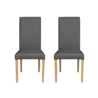 Set 2 scaune living TEO, picioare lemn natur, piele ecologica gri, 46x60x98 cm