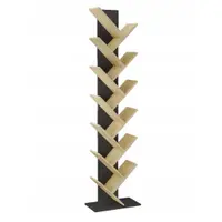 Bibliotecă verticală JUMI, 222x50x24 cm, MDF negru-stejar, tip arbore pentru cărți și decorațiuni