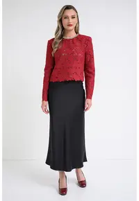 Bluza de dantela cu decolteu la baza gatului - Rosu inchis
