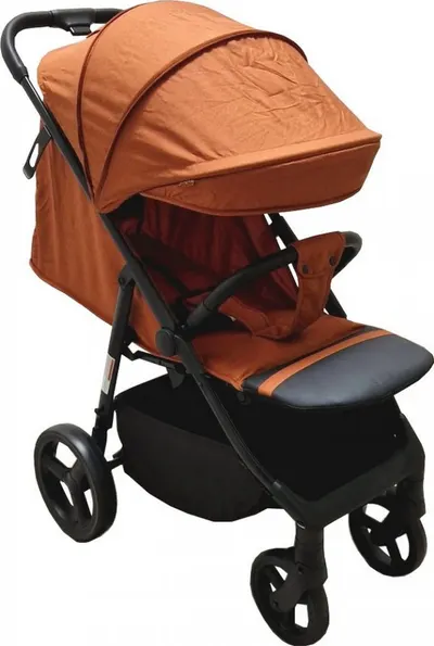 Carucior pentru copii Baby Care Pro S 508 Portocaliu Gold, Cadru aluminiu, Spatar reglabil in 3 trepte, Husa picioare, Frana picior, Pliabil