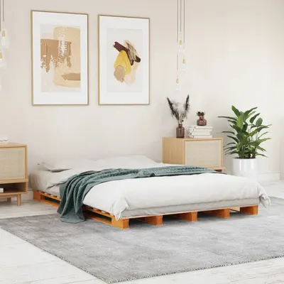 vidaXL Pat din paleți, maro ceruit, 140x200 cm, lemn masiv de pin