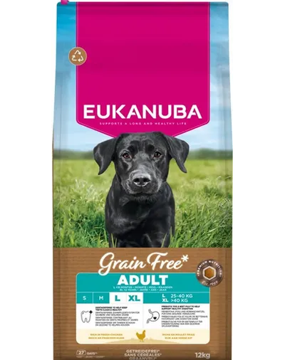 EUKANUBA Grain Free Adult Large Chicken Hrană fără cereale pentru câini adulți de talie mare cu carne de pui 12 kg