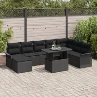 Gossi set de canapea de gradina 9 piese cu perne negru poliratan