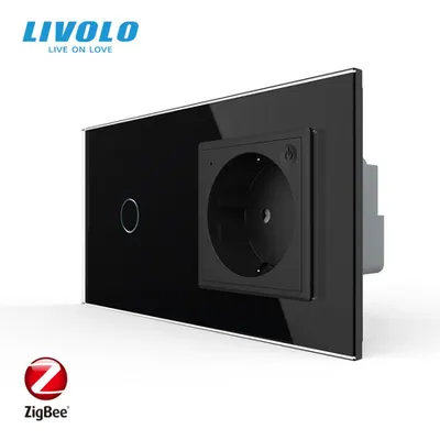 Intrerupator simplu cu touch Zigbee + priza Schuko Zigbee, generatia noua, cu rama sticla Negru