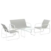 Outsunny Set de grădină exterior de 4 piese cu canapea de 2 locuri, 2 fotolii, masă cu sticlă securizată, textilene gri deschis | Aosom Romania
