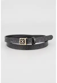 Curea de piele cu model monograma - Auriu/Negru