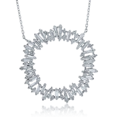 Lant cu pandantiv din aur alb cu diamante baguette de 0.217ct