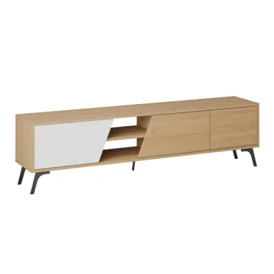 Comoda TV FIONA, stejar + alb, 180x35,6x48 cm