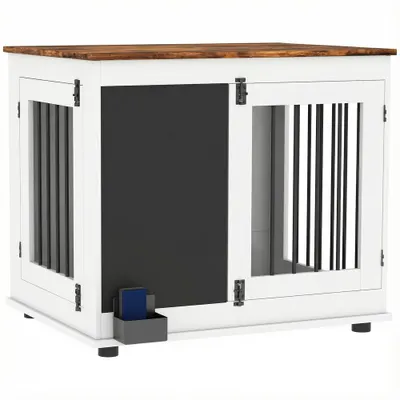 PawHut Cușcă pentru câine cușcă interioră cu 2 uși tablă neagră pentru câini talie medie 20 kg 80 x 60 x 70 cm alb | Aosom Romania