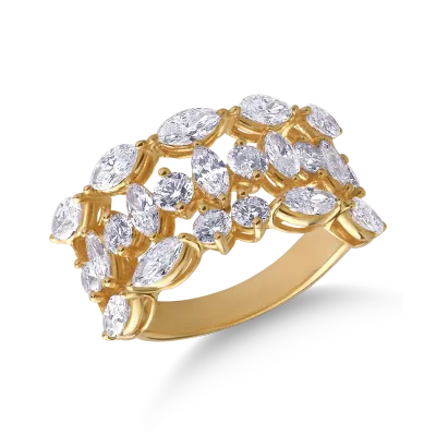 Inel din aur galben cu diamante marquise si rotunde de 2.8ct