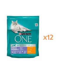 PURINA ONE Coat &amp; Hairball 12x800 g hrană pisici adulte pentru blană și ghemotoace de păr, cu pui și cereale integrale