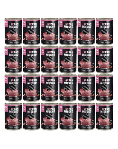 PAN MIĘSKO Carne de porc cu rață hrană umedă pentru pui de câine 24x400 g