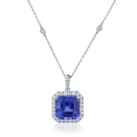 Lant cu pandantiv din aur alb cu tanzanit square de 7.18ct si diamante de 0.63ct