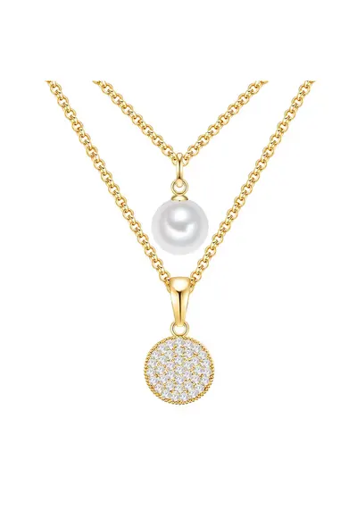 Colier cu doua siraguri placat cu aur de 14K - Auriu