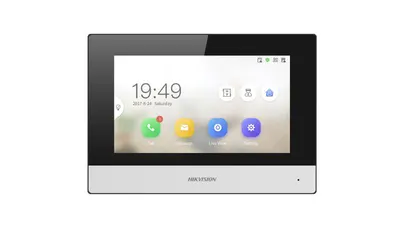 Monitor videointerfon Hikvision DS-KH6320Y-WTE2, 2 fire, 4 7-inch IPS touch screen, rezolutie: 1024 × 600, TFT, fara butoane, te