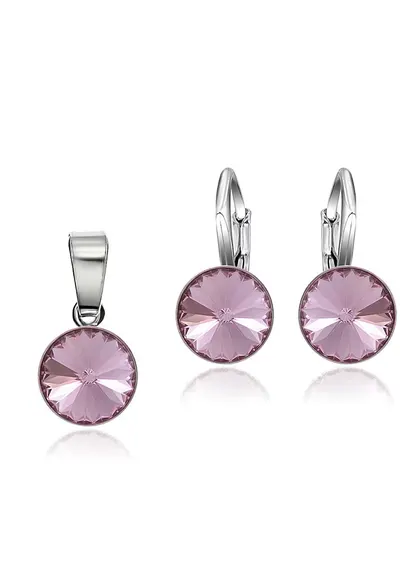 Set Argint 925 placat cu rodiu cu cristale Swarovski® Rivoli 8mm LRS - Roz deschis