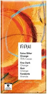Ciocolată bio naturală cu portocală, 80 g, Vivani