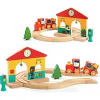 Set Tren din lemn cu sine si statie, Minitrain, Djeco 06389