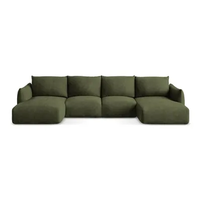 Colțar verde extensibil cu tapițerie din chenille (în formă de "U") Leila – Makamii