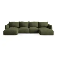 Colțar verde extensibil cu tapițerie din chenille (în formă de "U") Leila – Makamii