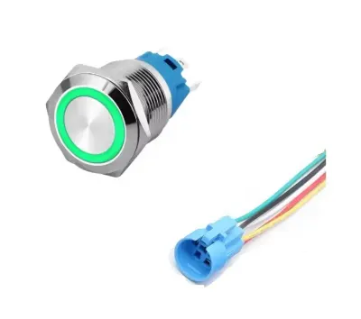 Intrerupator buton LED verde SW 4 ON-OFF cu retinere metal 22mm 12-24V