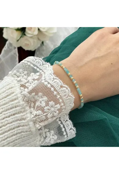 Bratara eleganta dama handmade Nabila cu Amazonit si argint placat cu aur 925 - 16.5+3.5 cm