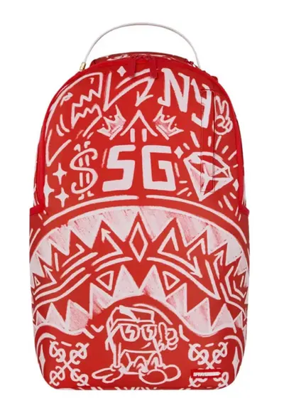 Rucsac Graffiti Wall - piele ecologica - rosu - 45x15x27cm