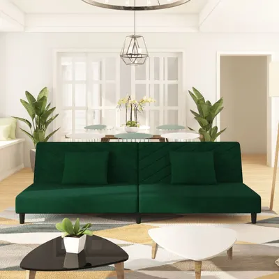 Gossi canapea extensibila cu 2 locuri, 2 perne, verde inchis catifea