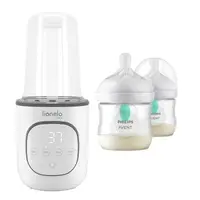 Set incalzitor biberoane, Lionelo, ThermUp 2.0, multifunctional + 2x biberoane, Philips Avent, Cu supapa AirFree, 0 luni+, 125 ml, Alb